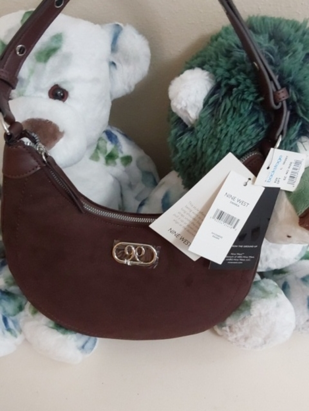 NWT Nine West Dark Brown Crescent Shoulder Bag with Gold Accent